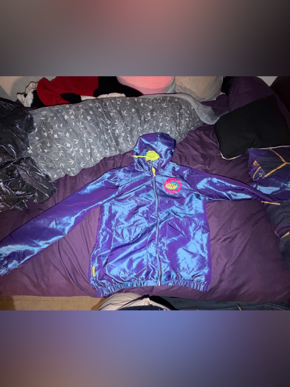 Vibrant Purple Windbreaker with Neon Accents
